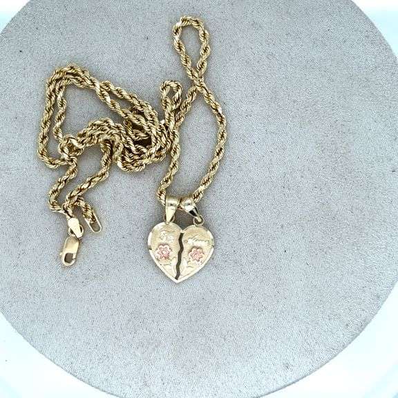 14K TWO - TONE SPLIT HEART CHARM NECKLACE "TE AMO"