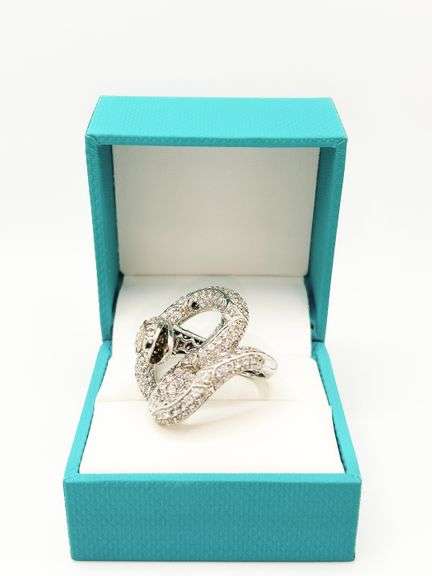 14KT SOLID WHITE GOLD & DIAMOND SNAKE RING
