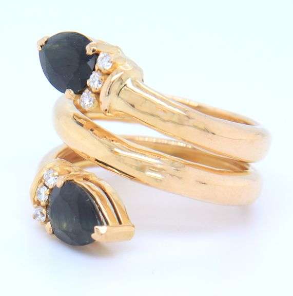 Fantastic Yellow Gold 1.95ctw Double Pear Sapphire and Diamond Wrap Around Ring