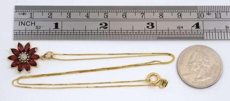 Pretty Garnet Flower Pendant on Necklace