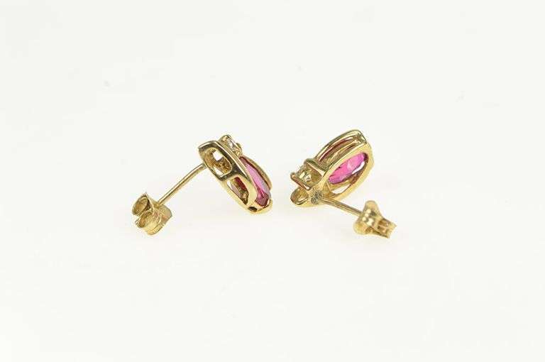 10K Yellow Gold Syn. Ruby Diamond Accent Stud Vintage Earrings