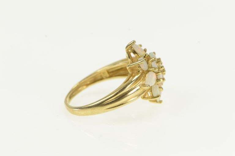10K Yellow Gold Vintage Natural Opal Squared Cluster Vintage Ring