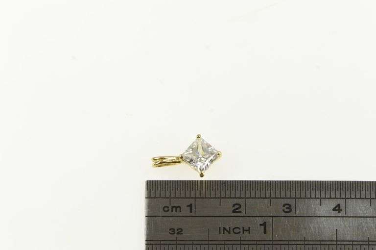 14K Yellow Gold Princess Solitaire Cubic Zirconia Vintage Pendant