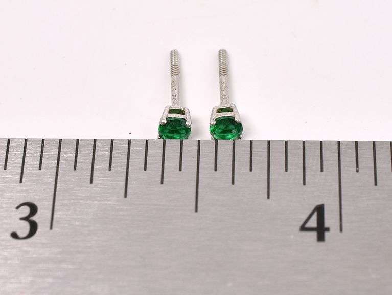 Green Gemstone Stud Earrings In Sterling Silver