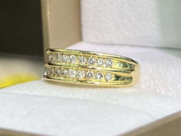 14KT SOLID YELLOW GOLD DOUBLE ROW DIAMOND BAND RING