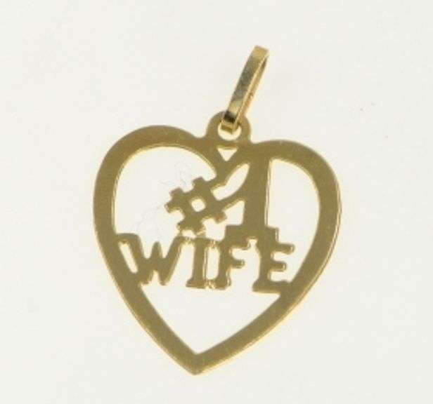 14K Yellow Gold #1 Number One Wife Heart Love Marriage Charm/Pendant