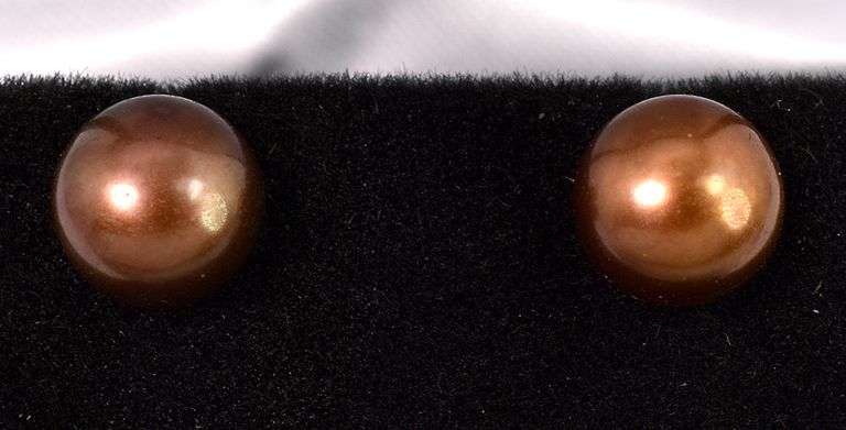 Brown Pearl Stud Earrings In Sterling Silver