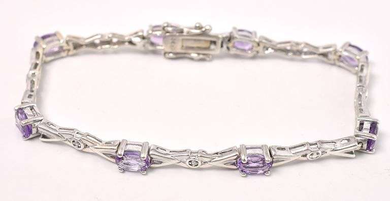 Purple Amethyst and Diamond Bracelet In Sterling Silver