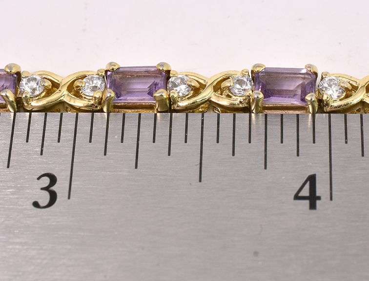 Vermeil Purple Amethyst Gemstone X Link Bracelet In Sterling Silver