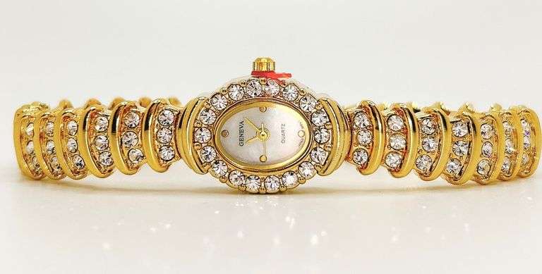Ladies Geneva & Gemstone Watch, 18kt Yellow Gold Plated
