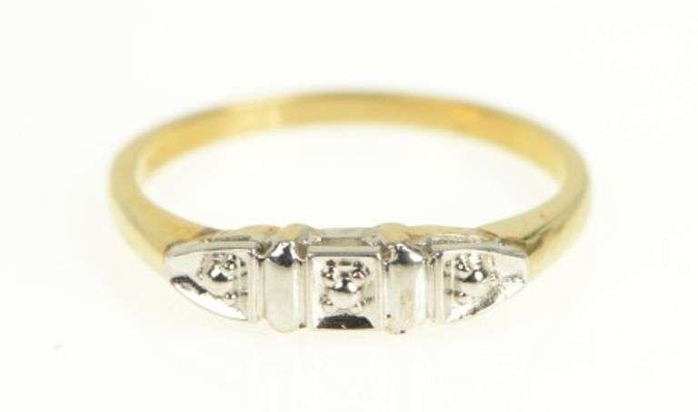 14K Yellow Gold 1950's Classic Two Tone Wedding Band Ring