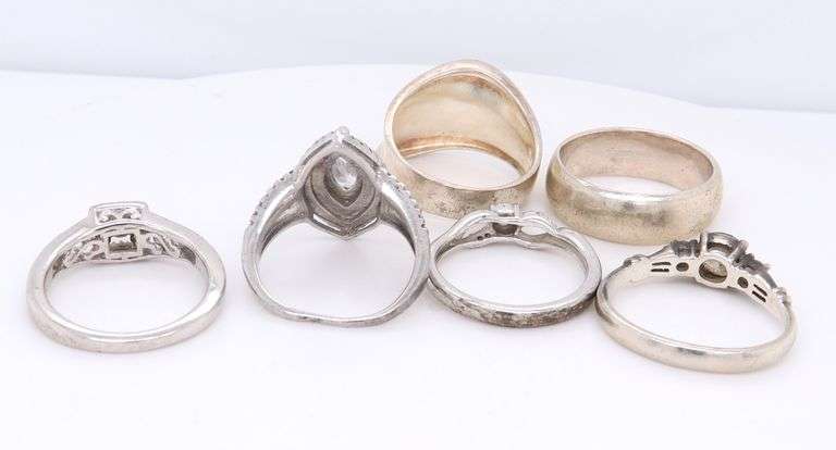 Group Lot of Vintage 925 Sterling Silver Cubic Zirconia Rings