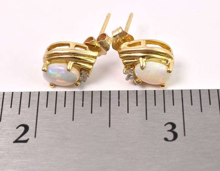 Darling Opal And Diamond Stud Earring In 14K Yellow Gold
