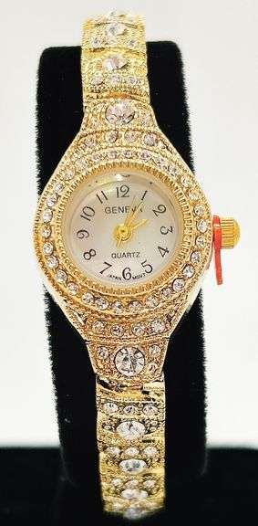 Ladies Geneva & Gemstone Watch, 18kt Yellow Gold Plated
