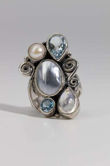 Sterling Silver Natural Gemstone Cocktail Ring Size 9 Natural Blue Topaz