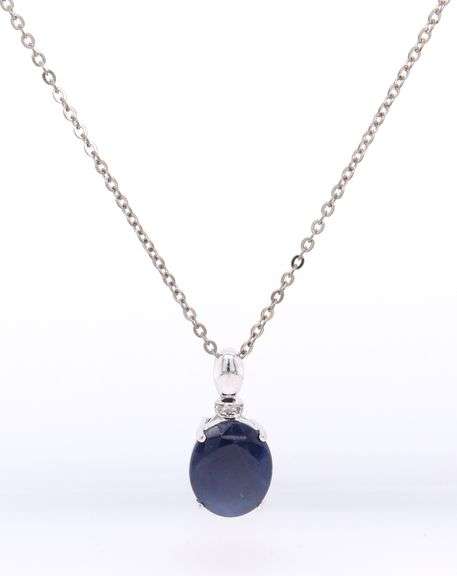 Fantastic White Gold Oval Blue Sapphire Pendant on Chain Necklace