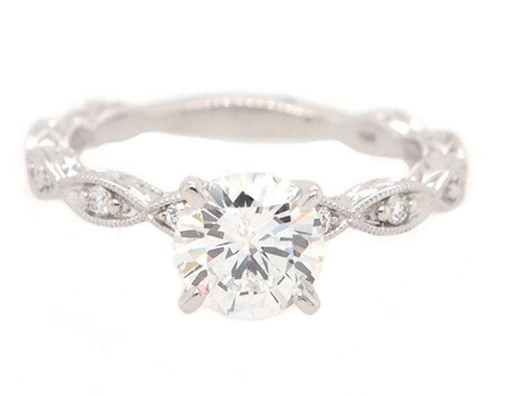 Gabriel & Co. 1.14ctw Round Diamond Twisted Milgrain Shank Straight Engagement Ring in 14K