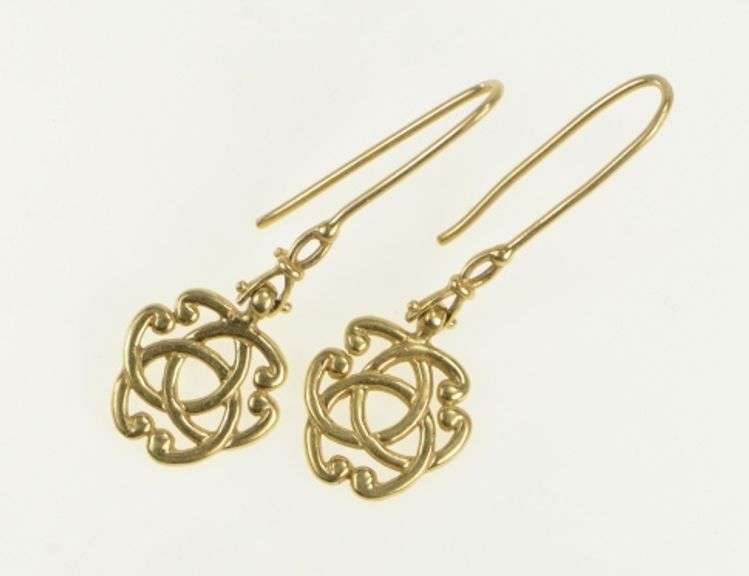 14K Yellow Gold Celtic Trinity Knot Vintage Dangle Earrings