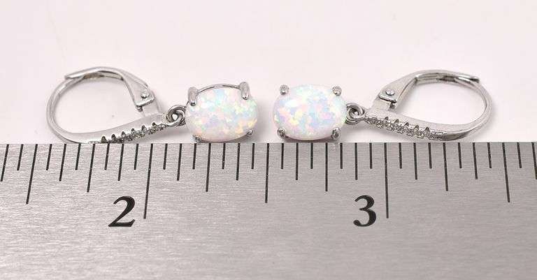 Opal and CZ Dangle Earrings In Sterling Silver