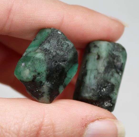 Natural 75ct raw Emerald in matrix pair