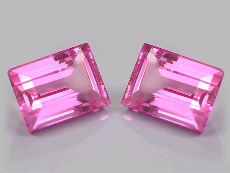MATCHING PAIR OF 2x HUGE 20.0 CTW NATURAL PINK SAPPHIRE EMERALD CUT LOOSE GEMSTONES- 20.00 CARATS TOTAL!