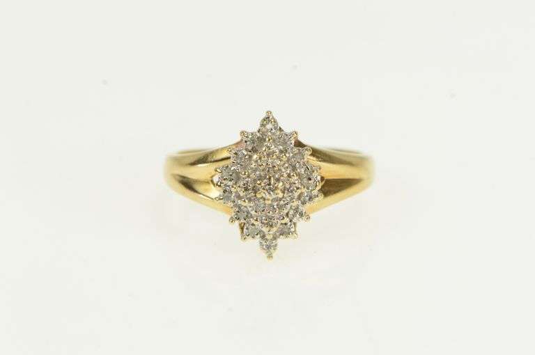 10K Yellow Gold Squared Vintage Diamond Cluster Statement Ring