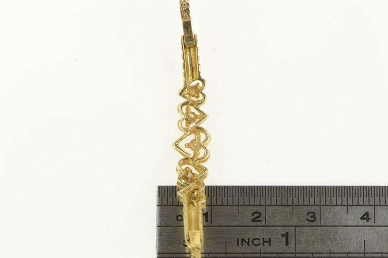 14K Yellow Gold Diamond Heart Link Vintage Love Symbol Bracelet