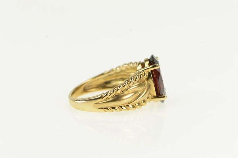 10K Yellow Gold Ornate Oval Garnet Woven Braid Statement Ring
