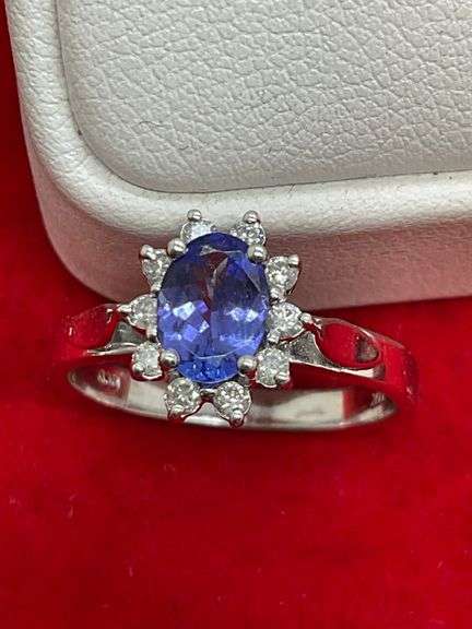 CERTIFIED 14K WHITE GOLD DIAMOND AND TANZANITE RING