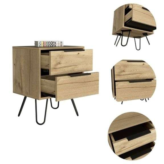 Stylish Nightstand with 2 Drawers Light Oak Finish