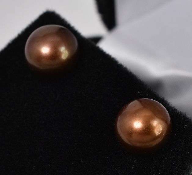 Brown Pearl Stud Earrings In Sterling Silver