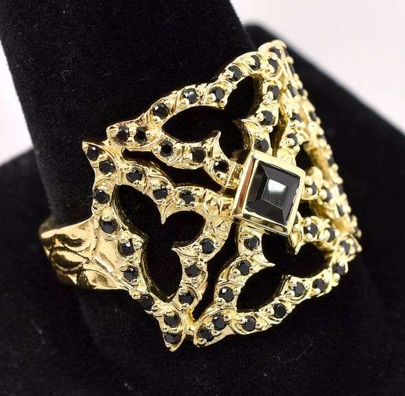 Vermeil Black Onyx Square Ring In Sterling Silver
