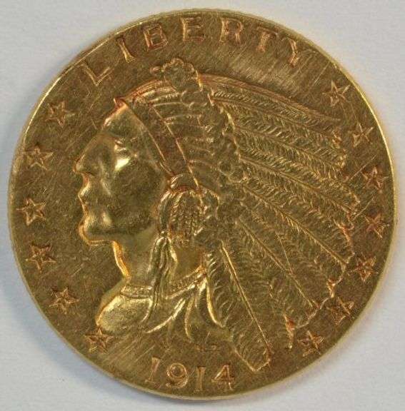 Scarce key date 1914 US $2.50 Indian Gold Piece. sharp