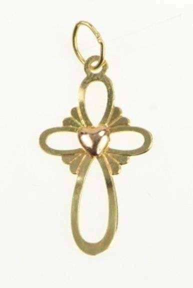 14K Yellow Gold Cross Faith Heart Love Symbol Charm/Pendant
