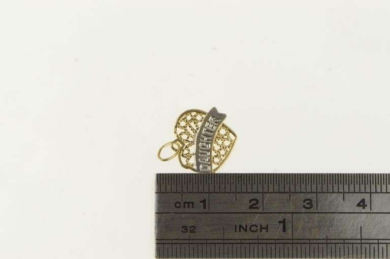 14K Yellow Gold Heart Filigree Daughter Mothers Day Love Charm/Pendant