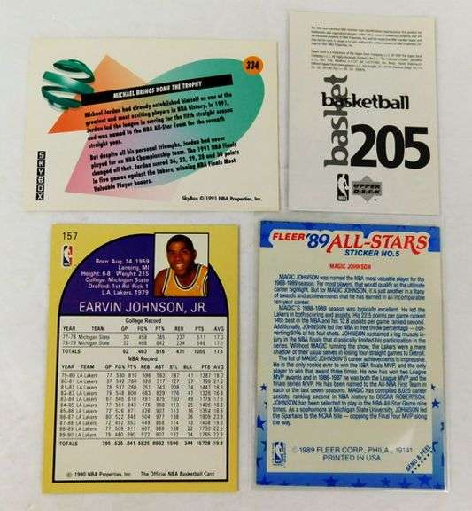 4 NBA Basketball Cards, Jordan & Johnson