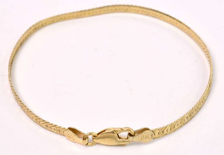 Vermeil Heart Herring Bone Chain Bracelet In Sterling Silver