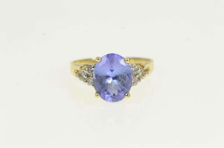 14K Yellow Gold LeVian Tanzanite Diamond Cluster Statement Ring