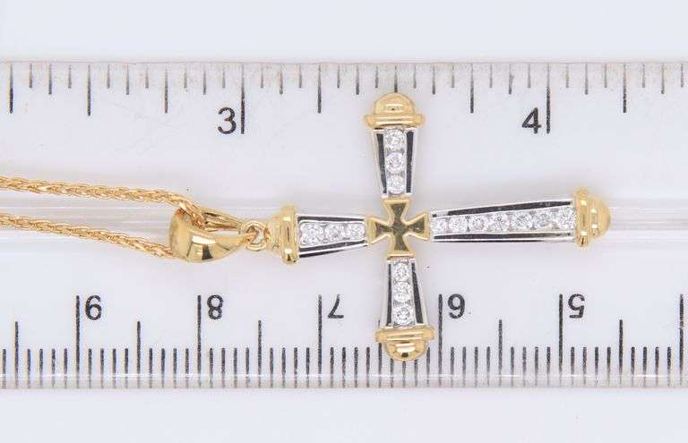 Dazzling Yellow Gold 2 Tone Diamond Cross Pendant on Chain