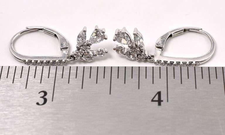 CZ Dangle Earrings In Sterling Silver