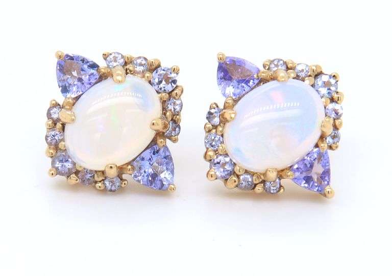 Opal and Diamond Ring with Opal and Tanzanite Earrings