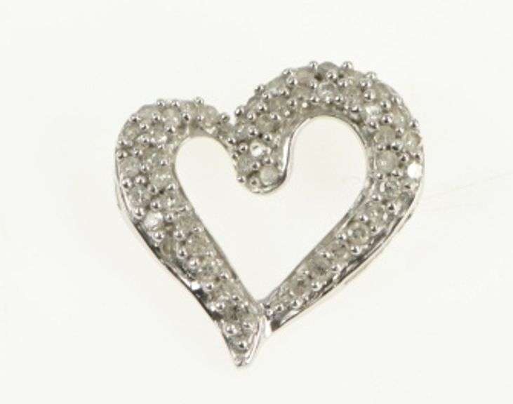 10K White Gold Pave Diamond Encrusted Heart Valentine Charm/Pendant