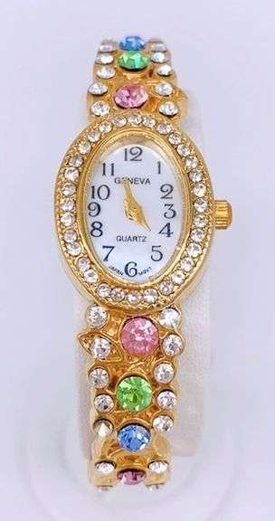 LADIES GENEVA & GEMSTONE WATCH-18KT GP