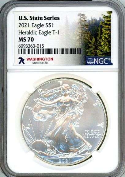 2021 US State Series (Washington) American Silver Eagle in NGC MS70