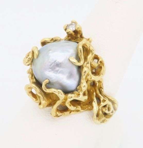 Baroque Pearl & Diamond Cocktail Ring