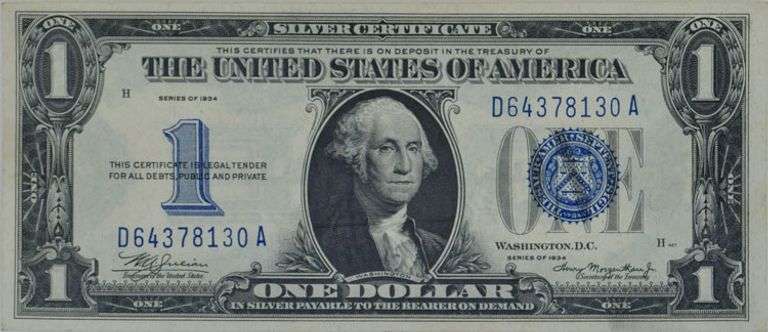 Series 1934 Funnyback Silver Certificate