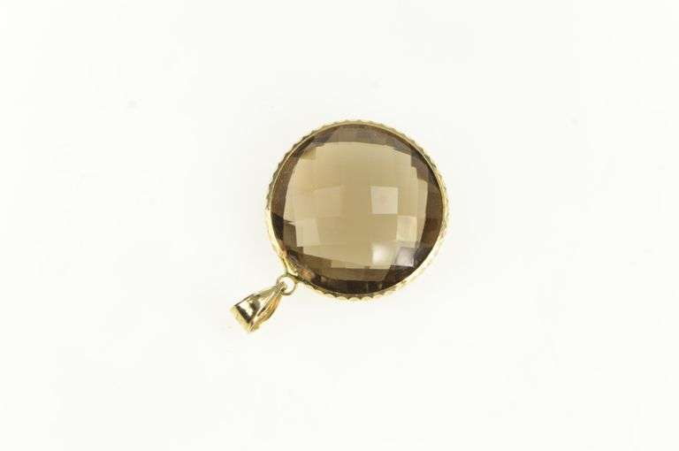14K Yellow Gold Faceted Smoky Quartz Round Bezel Pendant