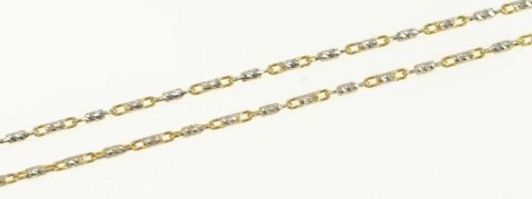 14K Yellow Gold 1.0mm Two Tone Bar Link Vintage Chain Necklace