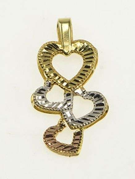 10K Yellow Gold Tri Tone Diamond Cut Heart Love Symbol Pendant