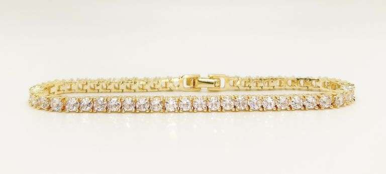 STUNNING 14KT YELLOW GOLD PLATED STERLING SILVER TENNIS BRACELET